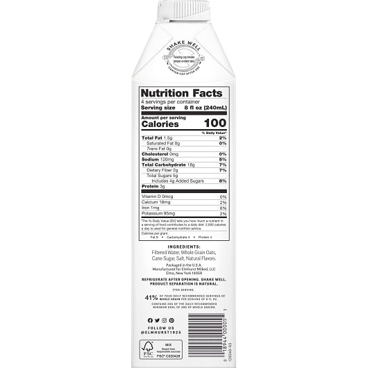 Elmhurst Oat Milk, 6 x 32 fl oz Case - DOT product image 2