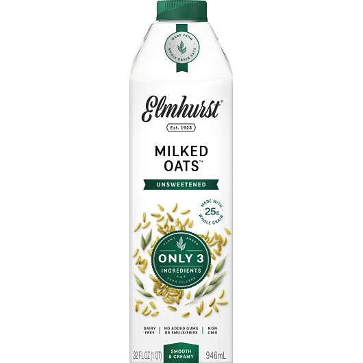 Elmhurst Unsweetened Milked Oats, 6 x 32 fl oz Case - Beverages