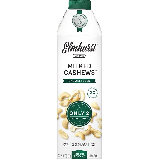 Elmhurst Unsweetened Cashew Milk, 6 x 32 fl oz Case - Nuts & Seeds