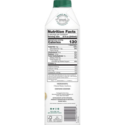 Elmhurst Unsweetened Cashew Milk, 6 x 32 fl oz Case - DOT product image 2