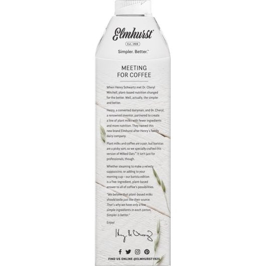 Elmhurst Barista Oat Milk, 6 x 32 fl oz Case - DOT product image 5
