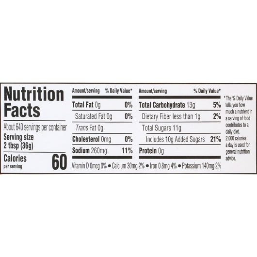 Bull's Eye Original Bbq Sauce Bulk, 1 x 18.92 LT Case - Nutrition facts label
