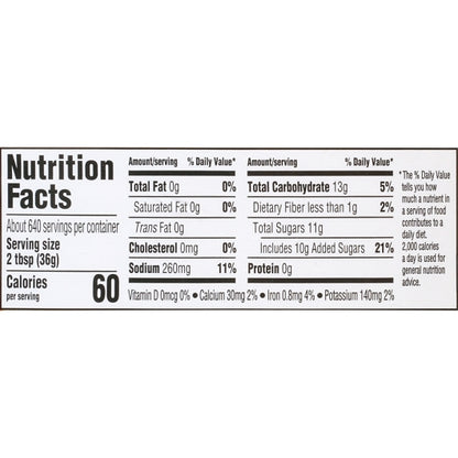 Bull's Eye Original Bbq Sauce Bulk, 1 x 18.92 LT Case - Nutrition facts label
