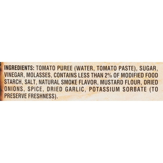 Bull's Eye Original Bbq Sauce Bulk, 1 x 18.92 LT Case - Ingredients label