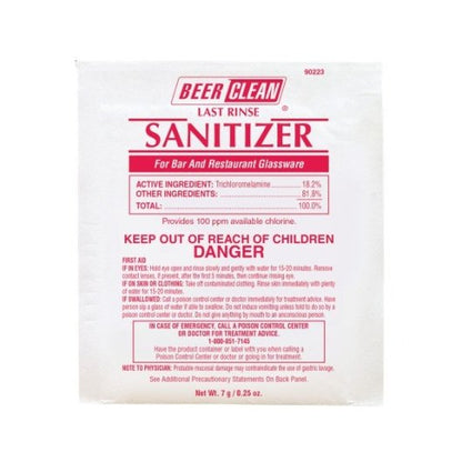 Diversey Beer Clean Last Rinse Sanitizer Powder Pouch, 100 x 0.25 each Case - Cleaners & Sanitizers