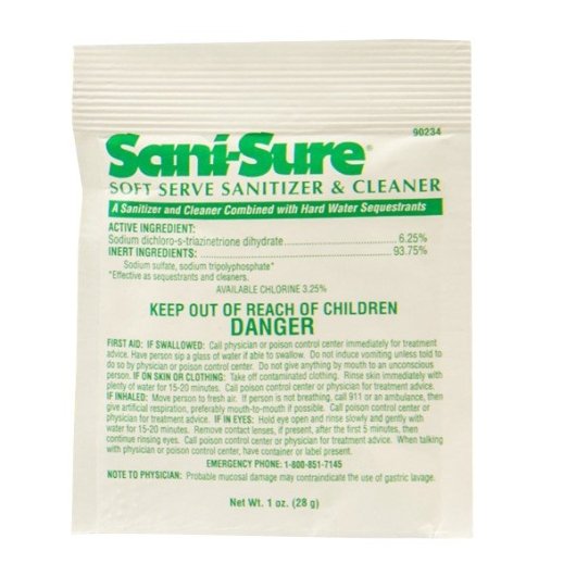 Diversey Sanitizer Sani-sure Clean Soft Serve Pouch, 1 x 100 each Case - Cleaners & Sanitizers