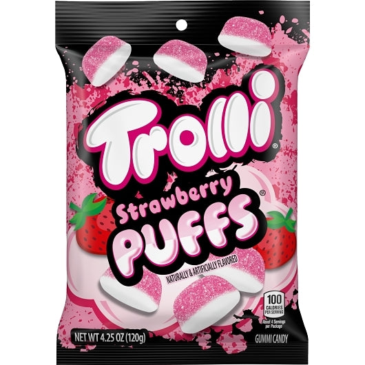Trolli Puffs Strawberry Gummy Candy Peg Bag, 12 x 4.25 oz Case - Front/center packaged product image