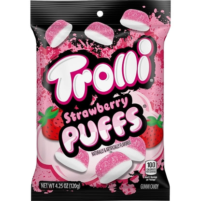 Trolli Puffs Strawberry Gummy Candy Peg Bag, 12 x 4.25 oz Case - Front/center packaged product image