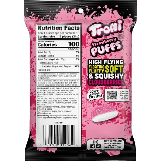 Trolli Puffs Strawberry Gummy Candy Peg Bag, 12 x 4.25 oz Case - Alternate product angle or state