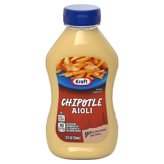 Kraft Chipotle Mayonnaise Aioli Bottle, 8 x 12 fl oz Case - Condiments & Sauces