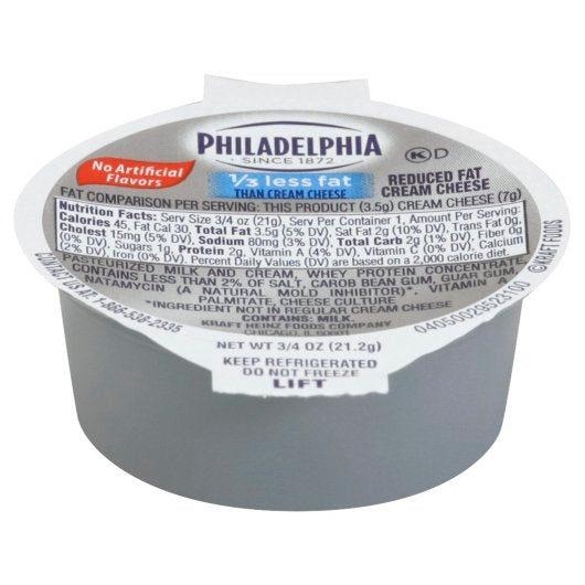 Philadelphia Light Cream Cheese, 100 x 0.75 oz Case - Cheese & Dairy