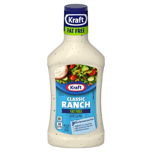 Kraft Fat Free Ranch Dressing Bottle, 6 x 16 fl oz Case - Condiments & Sauces