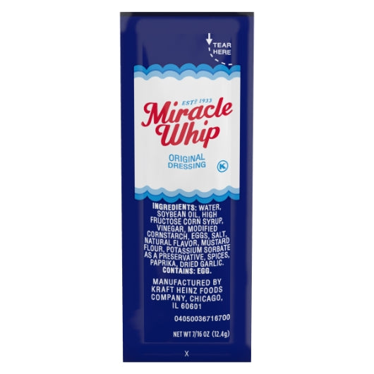 Miracle Whip Original Salad Mayonnaise Single Serve Packets, 200 x 0.44 oz Case - Condiments & Sauces