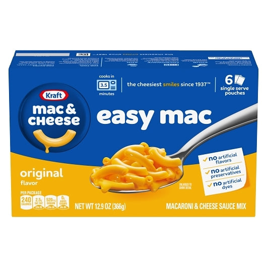 Kraft Easy Macaroni & Cheese Single Serve, 8 x 366 GR Case - Pantry Ingredients