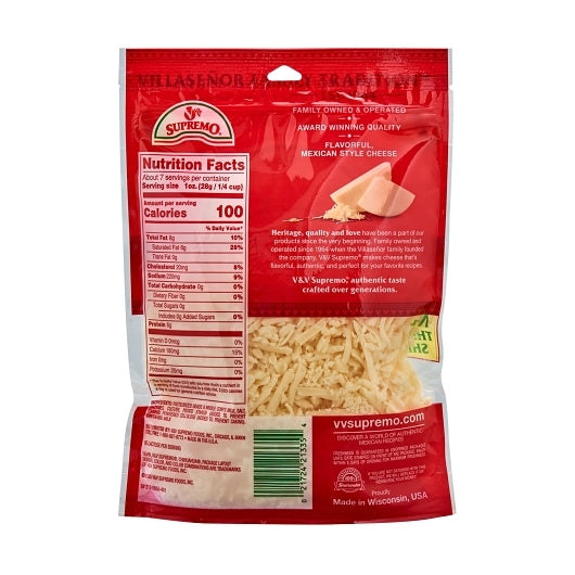V&V Supremo Queso Chihuahua Shredded Cheese, 12 x 7.06 oz Case - Alternate product angle or state