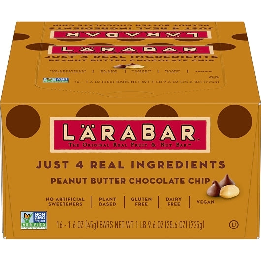 Larabar Gluten-Free Vegan Peanut Butter Chocolate Chip Bar, 4 x 16 x 1.6 oz Case - Snack Bars & Granola Bars