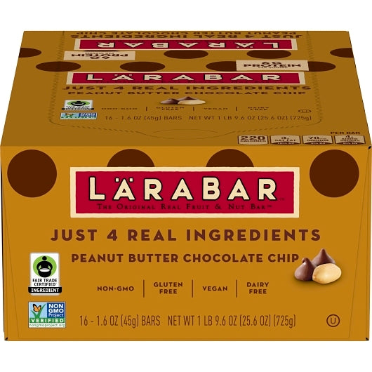 Larabar Gluten-Free Vegan Peanut Butter Chocolate Chip Bar, 4 x 16 x 1.6 oz Case - DOT product image 2