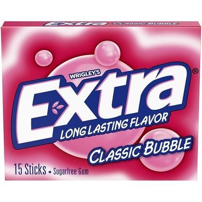 Extra 15 Piece/Unit Single Serve Classic Bubble Gum, 12 x 10 x 15 PC Case - Front/center packaged product image