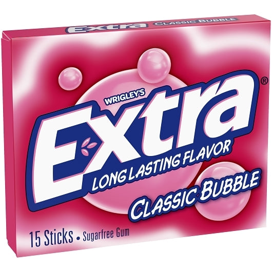 Extra 15 Piece/Unit Single Serve Classic Bubble Gum, 12 x 10 x 15 PC Case - Alternate product angle or state