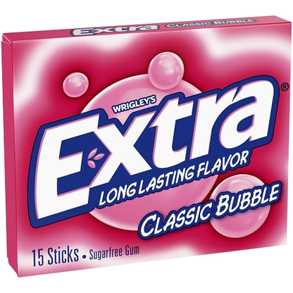 Extra 15 Piece/Unit Single Serve Classic Bubble Gum, 12 x 10 x 15 PC Case - Alternate product angle or state