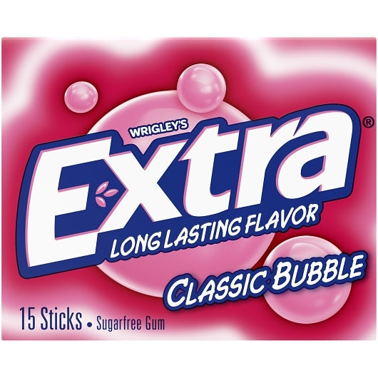 Extra 15 Piece/Unit Single Serve Classic Bubble Gum, 12 x 10 x 15 PC Case - Front/center packaged product image