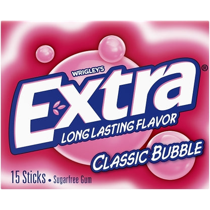 Extra 15 Piece/Unit Single Serve Classic Bubble Gum, 12 x 10 x 15 PC Case - Front/center packaged product image