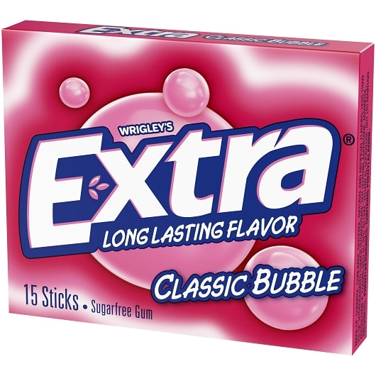Extra 15 Piece/Unit Single Serve Classic Bubble Gum, 12 x 10 x 15 PC Case - Alternate product angle or state