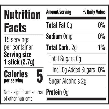 Extra Single Serve Peppermint Gum, 12 x 10 x 15 PC Case - Nutrition facts label