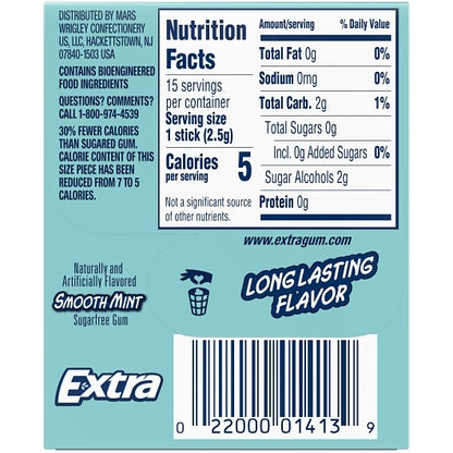 Extra Single Serve Smooth Mint Gum, 12 x 10 x 15 PC Case - DOT product image 7