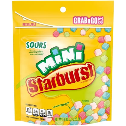 Starburst Mini Sours Stand Up Pouch, 8 x 8 oz Case - Candy & Confections