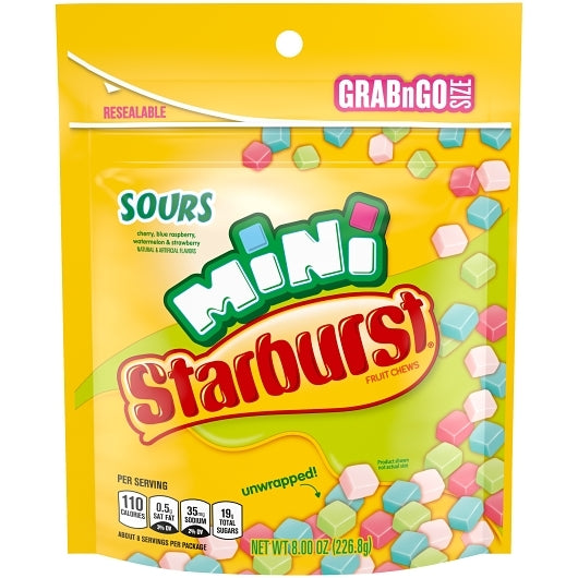 Starburst Mini Sours Stand Up Pouch, 8 x 8 oz Case - Candy & Confections
