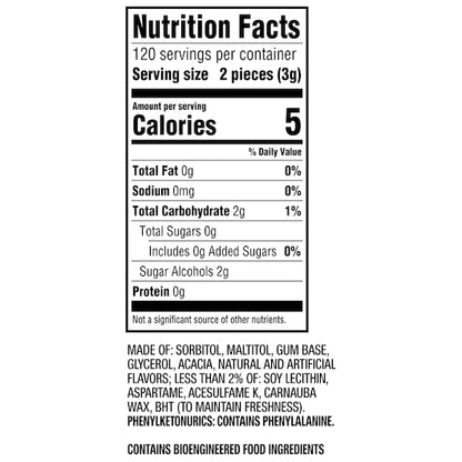 Eclipse GUM BIG-E PACK TRAY SPEARMINT, 4 x 4 x 60 PC Case - Combined nutrition and ingredients label