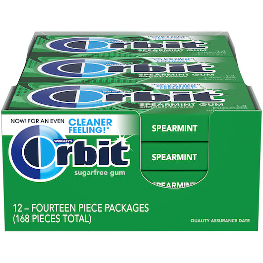 Orbit Spearmint Gum, 12 x 14 PC Case - Candy & Confections
