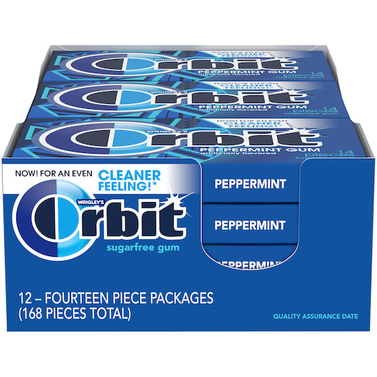 Orbit Sugar Free Peppermint Gum, 12 x 14 PC Case - Candy & Confections