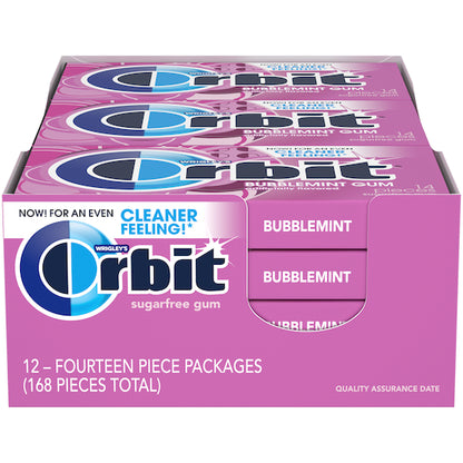Orbit Mint Bubble Gum, 12 x 14 PC Case - Candy & Confections