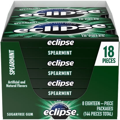 Eclipse Single Serve Spearmint Gum, 18 x 8 x 18 PC Case - Candy & Confections