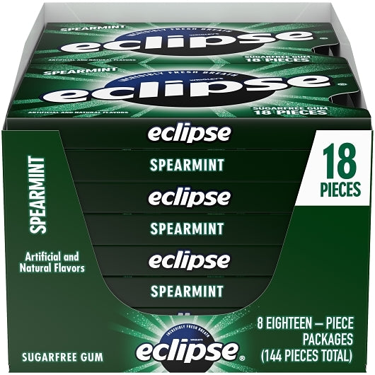 Eclipse Single Serve Spearmint Gum, 18 x 8 x 18 PC Case - Candy & Confections