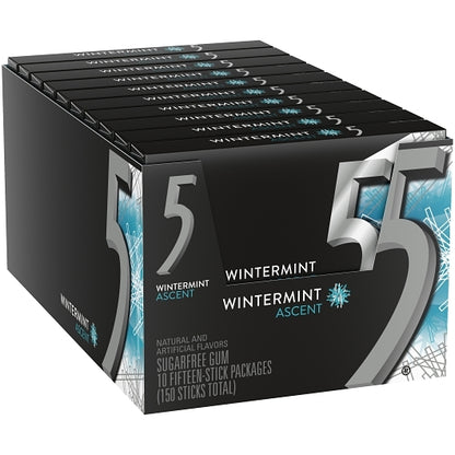 5 Gum Sugarfree Wintermint Ascent Stick Gum, 12 x 10 x 15 PC Case - Candy & Confections