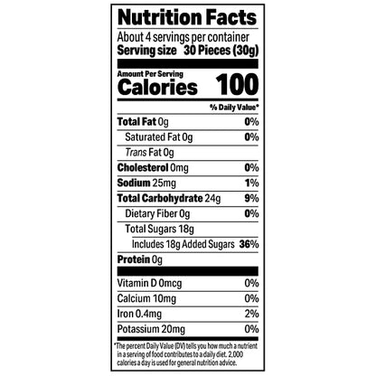 Wiley Wallaby Outback Beans Black Licorice, 12 x 7.05 oz Case - Nutrition facts label