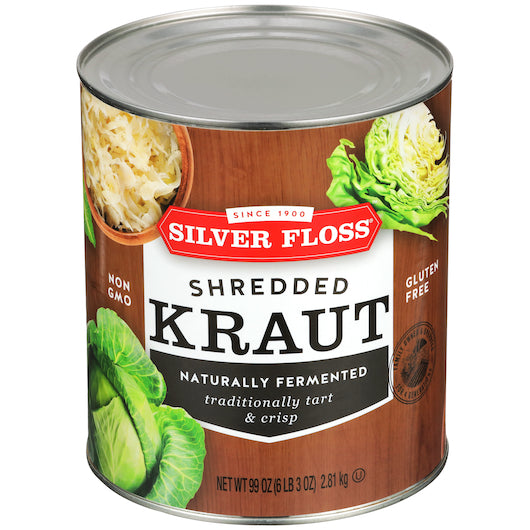 Silver Floss Vegetable Shredded Sauerkraut Canned Cans, 6 x 99 oz Case - Fruit & Sides