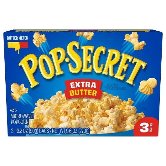 Pop Secret Extra Butter Flavor Microwave Popcorn Sharing Bags, 6 x 9.6 oz Case - Popcorn, Pretzels & Snack Mix