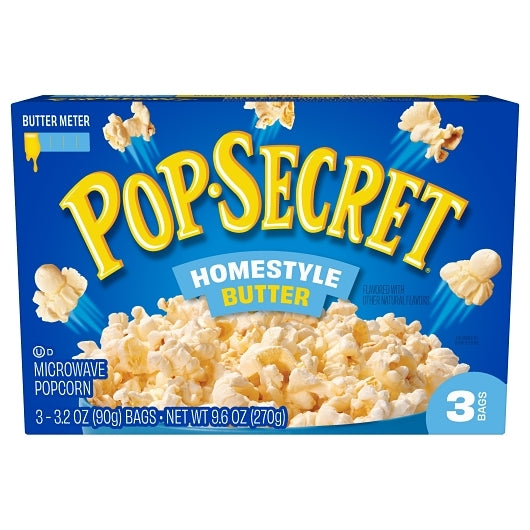 Pop Secret Homestyle Buttered Microwave Popcorn, 6 x 9.6 oz Case - Popcorn, Pretzels & Snack Mix