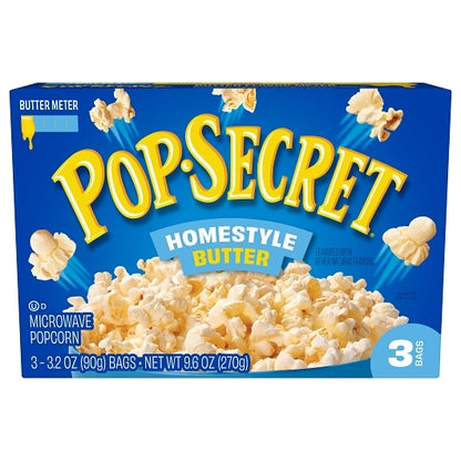 Pop Secret Homestyle Buttered Microwave Popcorn, 6 x 9.6 oz Case - Popcorn, Pretzels & Snack Mix