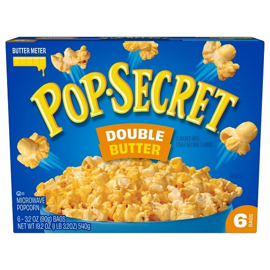 Pop Secret Double Butter Microwave Popcorn Share Size, 6 x 19.2 oz Case - Popcorn, Pretzels & Snack Mix