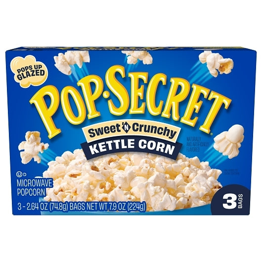 Pop Secret Sweet 'N Crunchy Kettle Corn Microwave Popcorn Share Size, 6 x 7.92 oz Case - Snacks