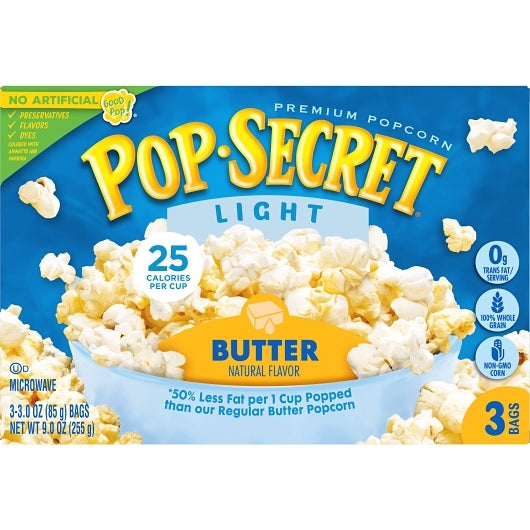 Pop Secret Light Butter Popcorn, 6 x 9 oz Case - Popcorn, Pretzels & Snack Mix
