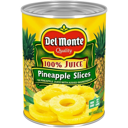 Del Monte Sliced Pineapple in 100% Juice, 12 x 20 oz Case - Dried Fruit & Fruit Snacks