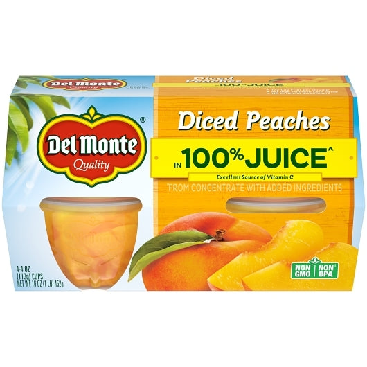 Del Monte Yellow Clingstone Peaches Diced in 100% Juice, 6 x 16 oz Case - Dried Fruit & Fruit Snacks