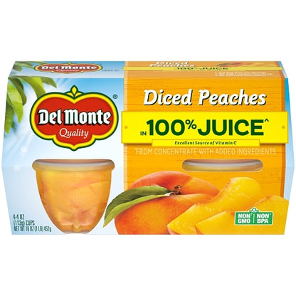 Del Monte Yellow Clingstone Peaches Diced in 100% Juice, 6 x 16 oz Case - Dried Fruit & Fruit Snacks