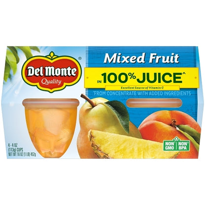 Del Monte Mixed Fruit in 100% Juice, 6 x 16 oz Case - Dried Fruit & Fruit Snacks